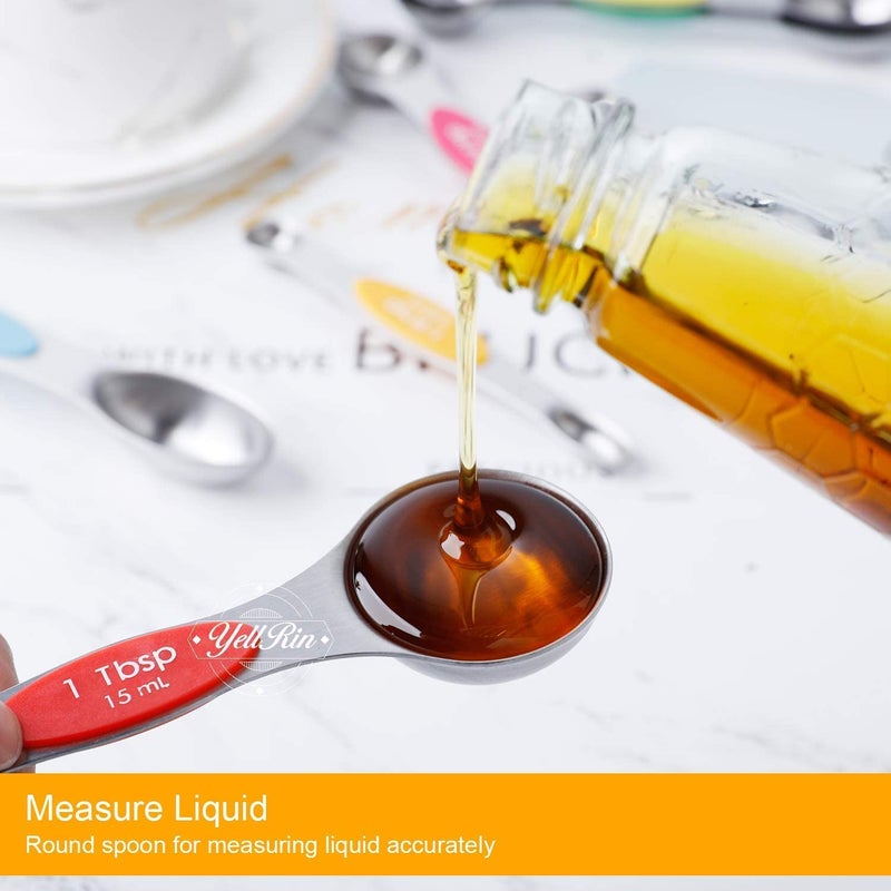YellRin Magnetic Measuring Spoons Set of 7 Stainless Steel Stackable Dual Sided Teaspoon Tablespoon for Measuring Dry and Liquid Ingredients, Fits in Spice Jar - Image 3